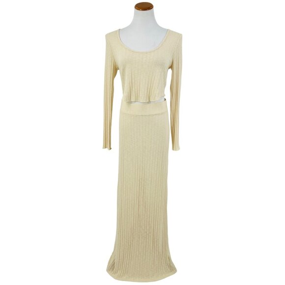 NWOT Free People Knit Co-Ord Top Maxi Skirt Set • Coastal Soft Girl Minimalist L - Picture 2 of 16